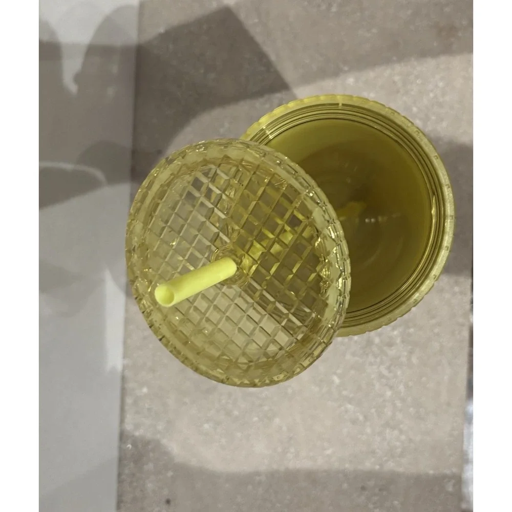 NEW Starbucks 24 oz Meadow Yellow Soft Touch Grid Tumbler Cold Cup‎ Coffee - Picture 3 of 4